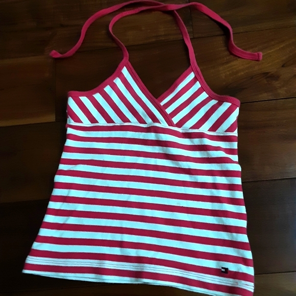 TOMMY HILFIGER GIRLS PINK AND WHITE HALTER TOP 4 - Picture 1 of 4
